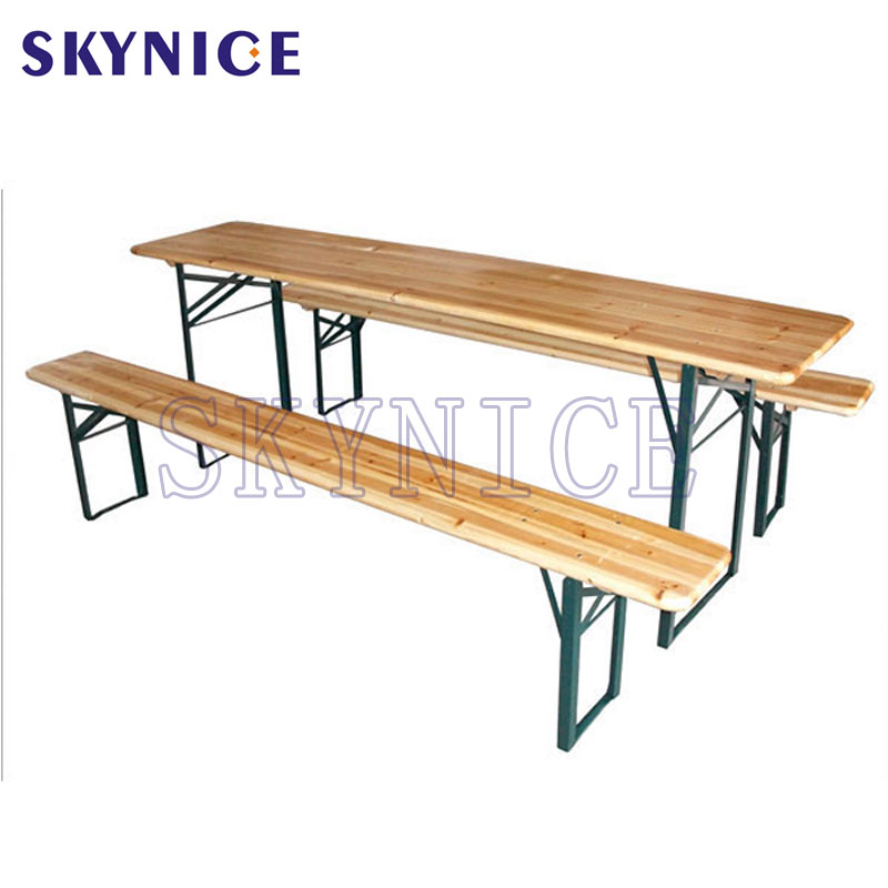 Outdoor Foldable Wood Beer Table with Beer Bench